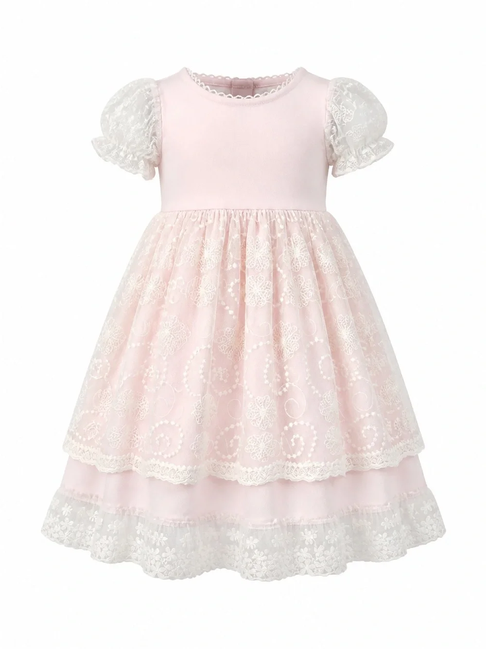 Girls' Pink Lace Overlay Party Dress
